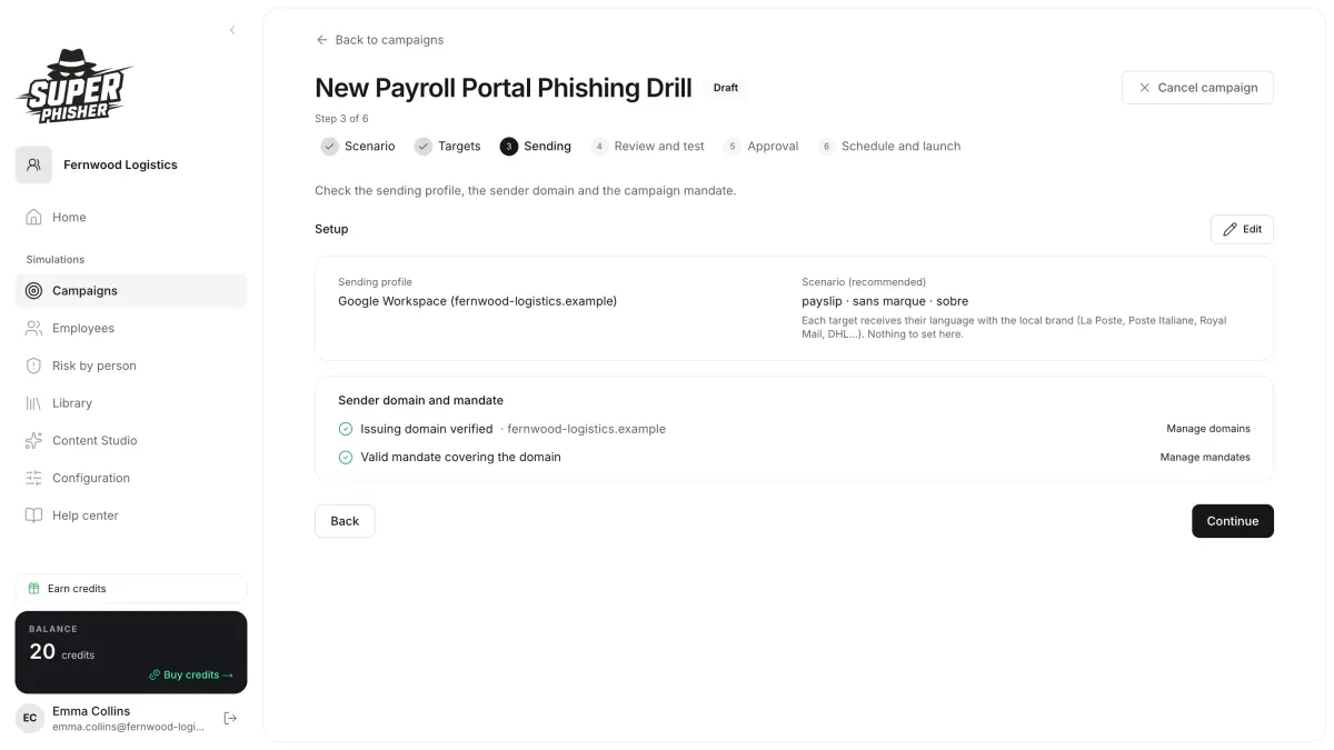 Praktisk vy av Super Phisher kopplat till ”Falsk fildelning och e-signaturer: Det dolda B2B-hotet”.